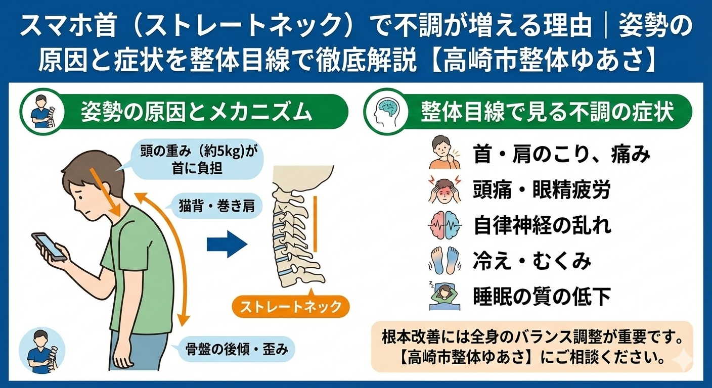 スマホ首（ストレートネック）で不調が増える理由｜姿勢の原因と症状を整体目線で徹底解説【高崎市整体ゆあさ】